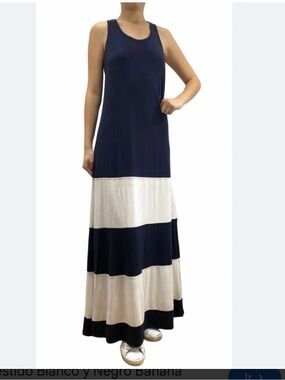 Banana Republic Navy and White Sleeveless Striped Maxi Dress